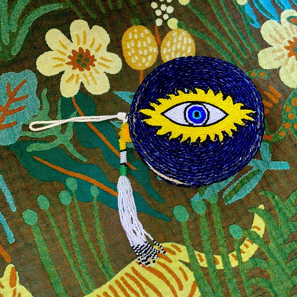 ✨EVIL EYE✨ Navy Beaded Wristlet w tassle